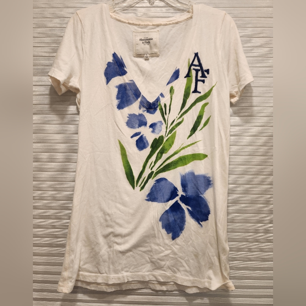 AF White T-Shirt with Blue Floral Design